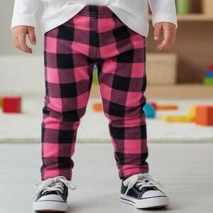 Carter's Pink and Black Buffalo Plaid Fleece Lined Leggings Size 24 Months